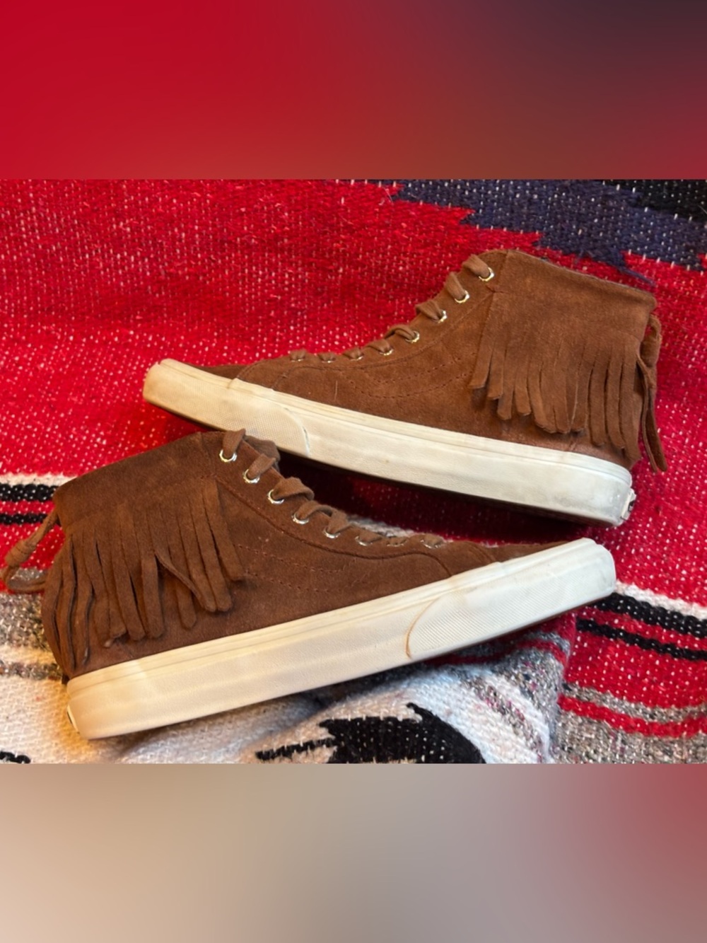 Vans Brown Suede High-Top Sneakers with Fringe Detail